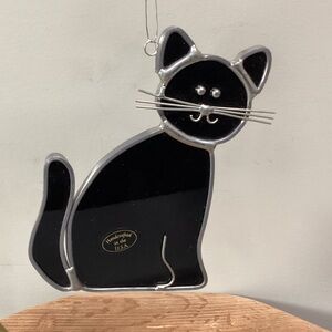 ⚫️ Black Cat Stained Glass Pewter Trimmed Sun Catcher - Like New - Halloween